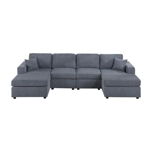 Poundex Foam Seating U-Shaped Corduroy Sectional in Dark Gray