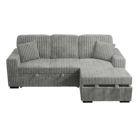Poundex Upholstered Foam Corduroy Convertible Sofa with Storage in Smoke