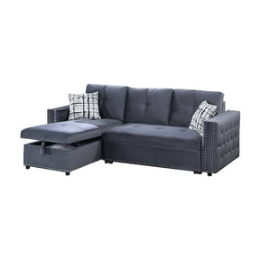Poundex Upholstered Velvet Reversible Chaise Convertible Sectional in Gray