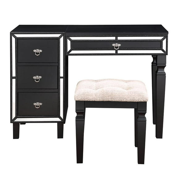 Poundex Glam 1 Piece Tufted Vanity Desk with Lift-up Mirror and Stool - Gray Table Set