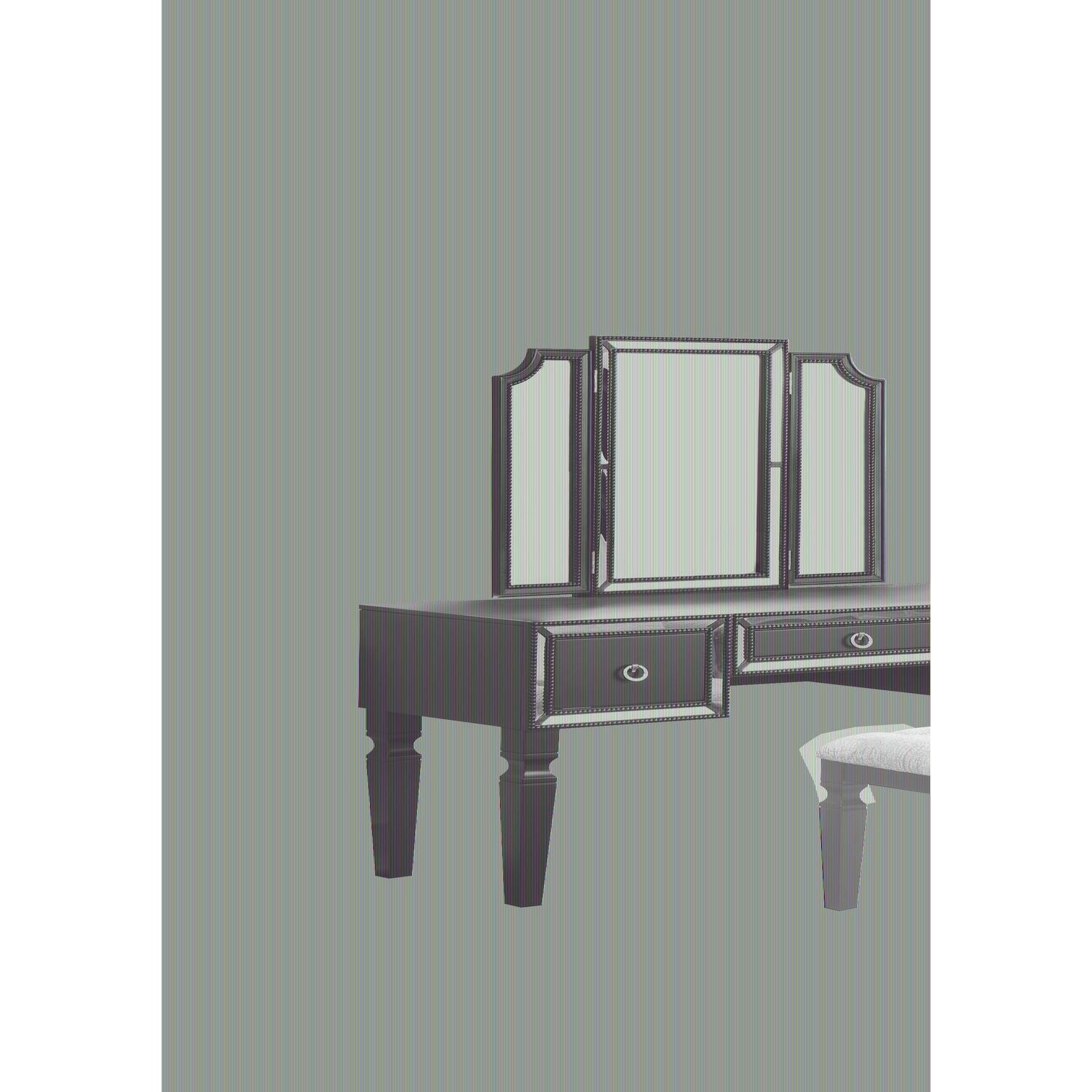 Poundex Wooden Makeup Vanity Set with Tri-fold Mirror and Stool - Black ...