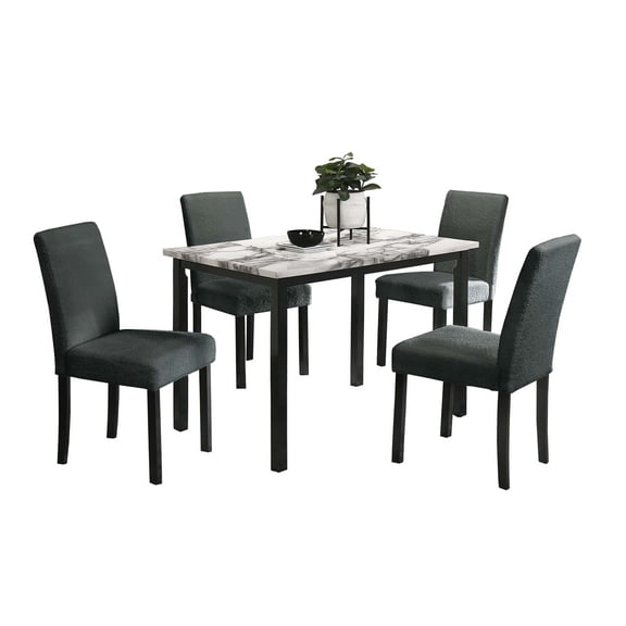 Poundex Wool Upholstered 5-Pcs Dining Set Charcoal Faux Marble Tabletop