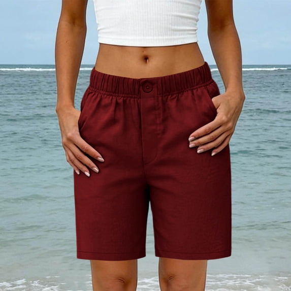 Pouno Shorts for Women High Waist Elastic Waistband Casual Shorts Weekend Outings Soft Breathable Relaxed Fit Loose Style Shorts Gift