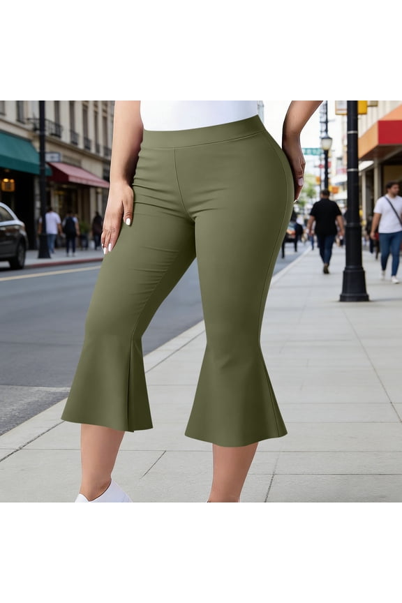 Pouno Women's Flare Capri Pants High Waist Stretch Knit Flared Capris Casual Errands Classic Stylish Slim Flared Cropped Pants Gift