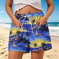 thumbnail image 1 of Pounoo Athletic Shorts Elastic Drawstring Waist Side Pocket Sunset Palm Tree Print Plain Detail Relaxed Fit Shorts Beach Breathable Halara Shorts for Women Gift, 1 of 7