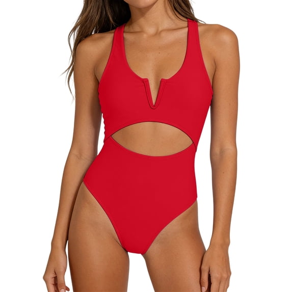 Pounoo Bathing Suits for Women Halter Top Hollow Out One Piece Swimsuits Beach Getaway Style Lightweight Quick Dry Swimwear Gift