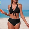 thumbnail image 1 of Pounoo Bikini Sets for Women Color Block High Waist Tummy Control Summer Beach Swim Bathing Suits 2 Piece Sporty Swimsuit with Front Tie Gift, 1 of 7