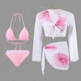 thumbnail image 1 of Pounoo Bikini Sets for Women Floral Print Triangle Top with Long Sleeve Cover Up Top & Skirt Beach Vacation Cover Up Sets Swimwear Gift, 1 of 7