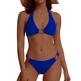 thumbnail image 1 of Pounoo Bikini Sets for Women Halter Neck Metal Ring Triangle Bikini Sets Low Rise Bottom Slim Fit Beach Vacation Swimwear Outfits Gift, 1 of 6