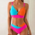 thumbnail image 1 of Pounoo Bikini Sets for Women Twist Front Cutout Color Block High Waisted Bottoms Beach Vacation Swimwear Gift, 1 of 6