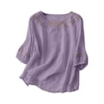 thumbnail image 1 of Pounoo Boho Fashion Linen 3/4 Sleeve Shirts for Women Embroidered Tops for Women Trendy Summer Blouse Dressy Casual Vacatio n Top, 1 of 3