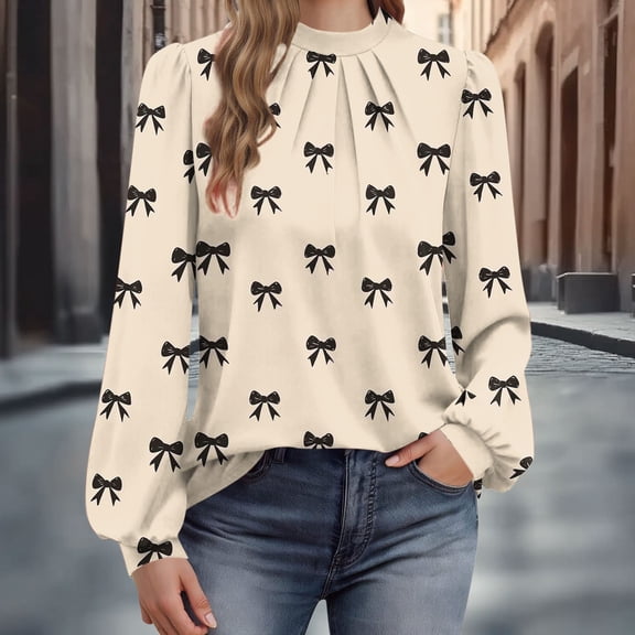 Pounoo Boho Tops for Women Floral Colorblock Round Neck Puff Sleeve Plus Size Clothes for Women Tunics Fall Casual Pullover Loose Fit Basic Tshirt Gift