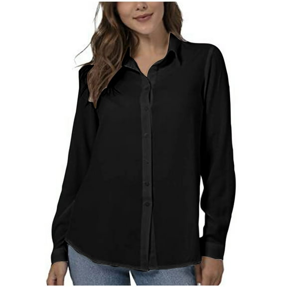 Pounoo Button Down Long Sleeve Shirts for Women V Neck Gift Button Up Shirt Women Business Casual Blouses Fit Work Tops