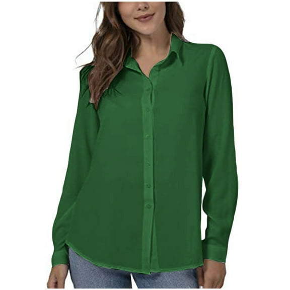 Pounoo Button Down Long Sleeve Shirts for Women V Neck Gift Button Up Shirt Women Business Casual Blouses Fit Work Tops