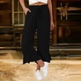thumbnail image 1 of Pounoo Capri Pants for Women Elastic Drawstring Waist Ruffle Hem Trousers Soft Daily Style Lightweight Airy Loose-Fit Pants Gift, 1 of 7