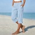 thumbnail image 1 of Pounoo Capri Pants for Women Elastic High Waist Side Button Pocket Detail Straight Fit Trousers Vacation Wear Lightweight Bottoms, 1 of 5