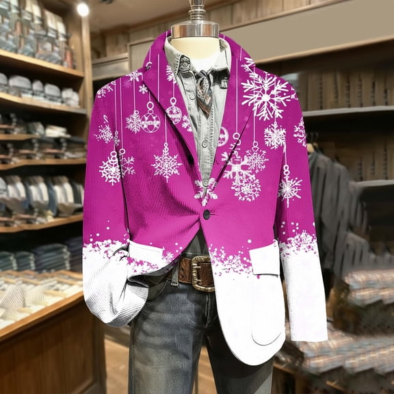 Pounoo Christmas Blazers for Women And Men Ugly Xmas Snowflake Print Button Down Jacket Open Front Business Office Jacket Work Blazers Gift