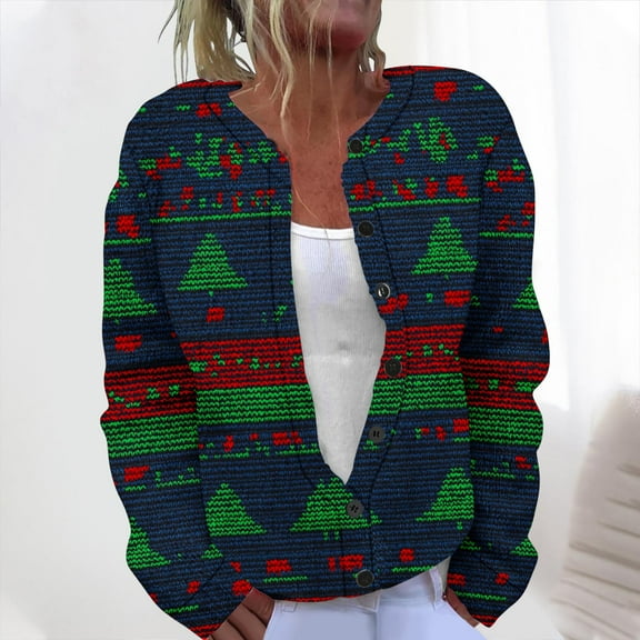 Pounoo Christmas Cardigan for Women Cute Funny Xmas Open Front Button Up Long Sleeves Sweater Women Fall Clothes