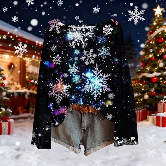 Pounoo Christmas Sweaters for Women Crew Neck Long Sleeve Shirts for Women Funny Cute Printed Sweater Warm Soft Winter Xmas Holiday Pullover Gift