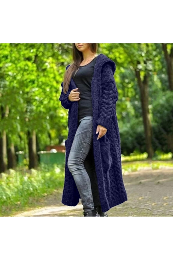 Chunky Cardigan Sweaters for Women Plus Size Long Sleeve Open Cardigan Warm Hooded Coat Cable Knit Long Sweaters Gift