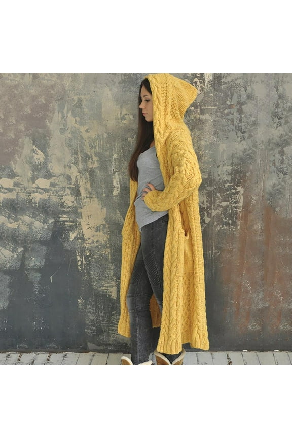 Chunky Cardigan Sweaters for Women Plus Size Long Sleeve Open Cardigan Warm Hooded Coat Cable Knit Long Sweaters Gift