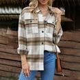 thumbnail image 1 of Pounoo Flannel Plaid Long Sleeve Shirts for Women Turn Down Collar Button Down Jacket with Pockets Early Fall Fashion Gift, 1 of 5