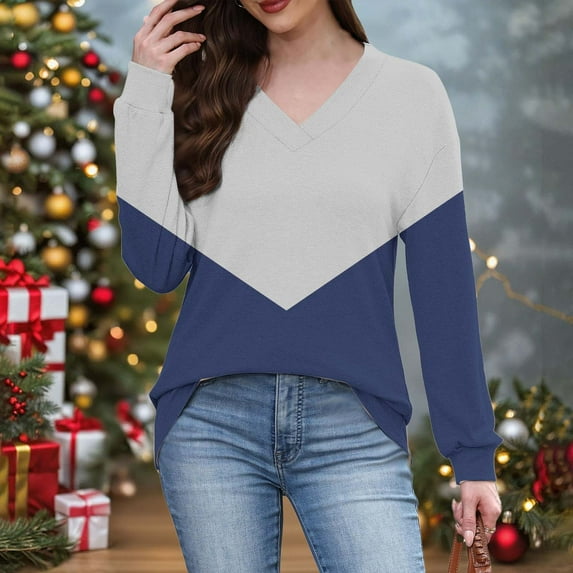 Pounoo Floral Colorblock Boho Tops for Women Striped V Neck Plus Size Clothes for Women Tunics Fall Casual Pullover Loose Fit Basic Tshirt Gift