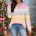 thumbnail image 1 of Pounoo Floral Colorblock Boho Tops for Women Striped V Neck Plus Size Clothes for Women Tunics Fall Casual Pullover Loose Fit Basic Tshirt Gift, 1 of 6