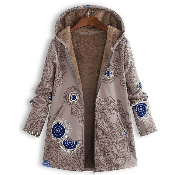 Pounoo Floral Print Patchwork Winter Clothing for Women Sherpa Fleece Lined Zip Up Hooded Jacket Warm Long Sleeve Fuzzy Coat with Pocket Gift
