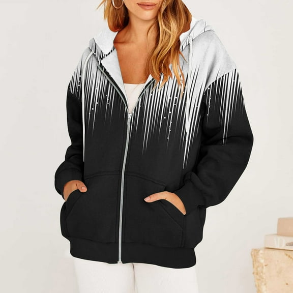 Pounoo Floral Zip Up Hoodies for Women Boho Tops for Women Casual Multiple Print Graphic Y2K Fall Hooded Jacket with Pockets Gift