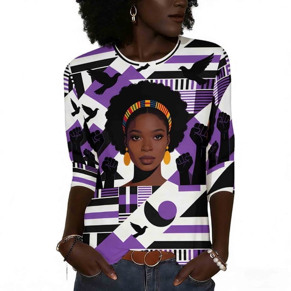 Pounoo Freedom Graphic Shirts for Women Summer Vintage 3/4 Sleeve Crew Neck Tops Casual Pride Celebrating Holiday Month Shirt Gift