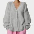 thumbnail image 1 of Pounoo Fuzzy Cardigan Sweaters for Women V Neck Button Down Oversized Mohair Sweater Casual Y2k Fall Winter Clothes, 1 of 7