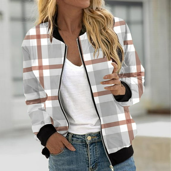 Pounoo Gift Boho Tops for Women Floral Print Colorblock Striped Bomber Jackets Zip Up Lightweight Casual Loose Outerwear Fall Fashion Must Haves with Pocket