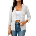 thumbnail image 1 of Pounoo Gift Cardigan for Women 3/4 Sleeve Floral Hollow Out Open Front Crochet Sheer Shrugs Jacket Dressy Tops for Women, 1 of 6