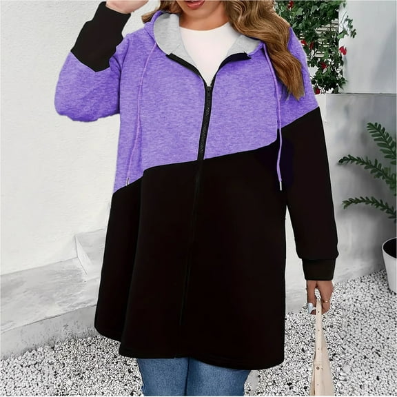 Pounoo Gift Oversized Sweatshirt for Women Fall Clothes Color Block Zip Up Long Sleeve Sweatshirts Casual Lapel Cardigan Hoodies