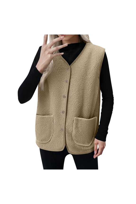 Gift Sherpa Fleece Vest for Women Sleeveless Coats Lightweight Zip Up Vests Jacket with Pockets Fall Warm Outerwear Waistcoat