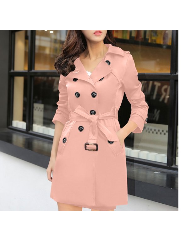 Gift Women's Double Breasted Length Classic Lapel Belt Coat Waterproof Long Trench Coat With Removable Hood