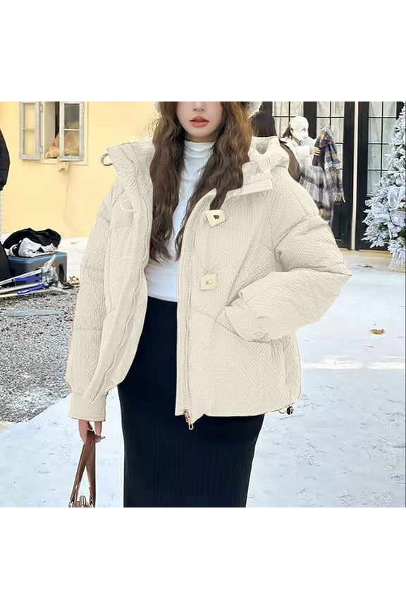 Gift Women's Puffer Jackets Winter Warm Thicken Full Zip Up Down Quilted Hooded Coat Padded Puffy Jacket Outwear with Pockets