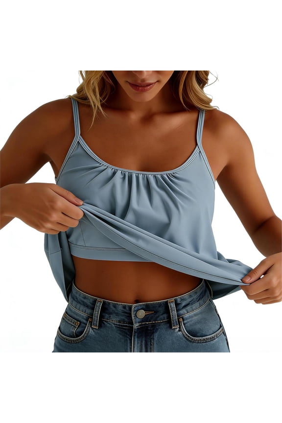 Gift Women's Tank Tops Spaghetti Strap Ruched Bust Cami with Built-in Bra Casual Daily Wear Soft Stretchy Comfy Layering Tops