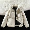 thumbnail image 1 of Pounoo Gift Women's Winter Cropped Puffer Jacket Oversized Full Zip Quilted Puffer Long Sleeve Coats Stand Collar Coat with Pockets, 1 of 5