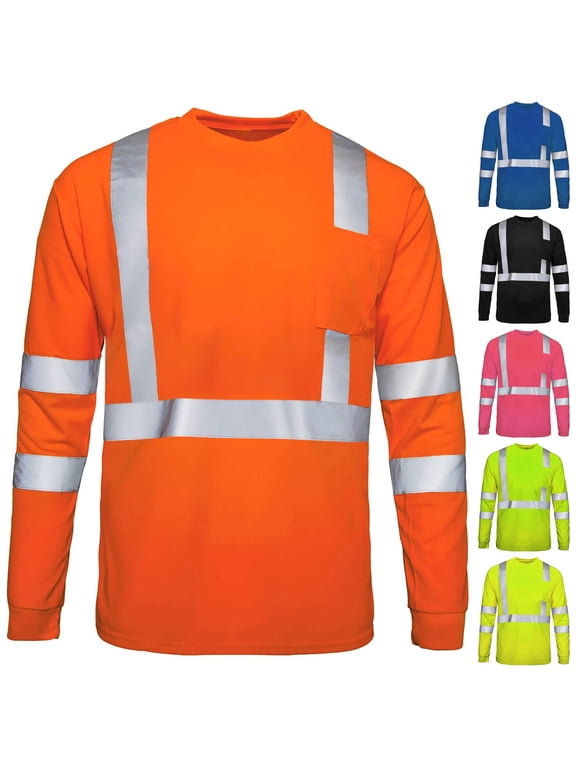 Hi Vis Shirts for Men Class 3 High Vis Long Sleeves Shirts High Visibility Safety Work Shirt for Construction, Warehouse, Traffic, Quick Dry & Breathable with Reflective with Pocket