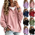 thumbnail image 1 of Pounoo Hoodies for Women Pullover Hooded Henley Button Long Sleeve Corduroy Texture Tops for Women Loose Fit Y2K Trendy Boho Womens Tops, 1 of 9