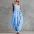 thumbnail image 1 of Pounoo Jumpsuits for Women Linen Blend Jumpsuits Casual Daily Style Lightweight Breathable Sleeveless Button Detail Ruffle Hem Wide Leg Jumpsuits Gift, 1 of 5