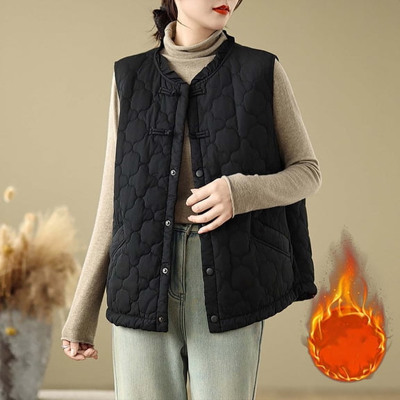 Pounoo Lightweight Puffer Vests for Women Button Up Solid Color Sleeveless Coat Warm Fall Winter Waistcoat Down Jacket Gift