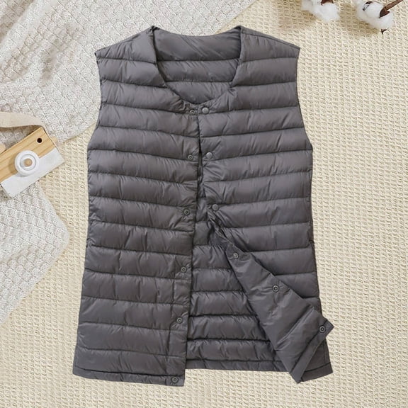 Pounoo Lightweight Puffer Vests for Women Button Up Solid Color Sleeveless Coat Warm Fall Winter Waistcoat Down Jacket Gift
