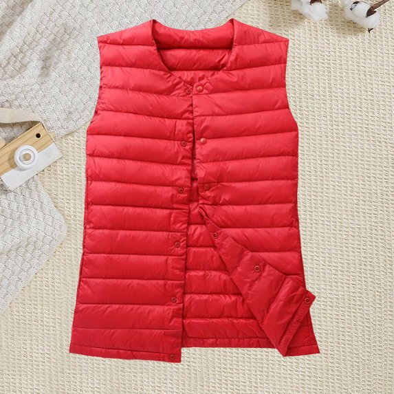 Pounoo Lightweight Puffer Vests for Women Button Up Solid Color Sleeveless Coat Warm Fall Winter Waistcoat Down Jacket Gift