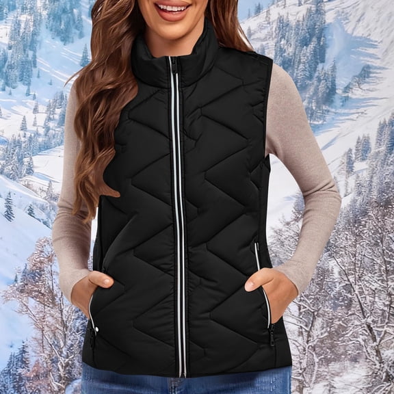 Pounoo Lightweight Quilted Filled Puffer Vests for Women Casual Cropped Sleeveless Patchwork Coat Fall Winter Clothing for Women Gift