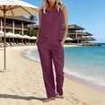 thumbnail image 1 of Pounoo Linen Outfits for Women Sleeveless Top And Drawstring Pants Two Piece Sets Soft Daily Style Lightweight Breathable Relaxed-Fit Outfits Gift, 1 of 6