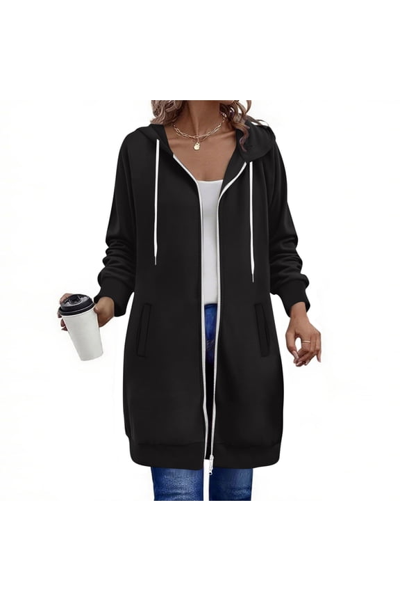 Long Hoodies Coats for Women Full Zip Up Pullover Sweatshirts Jacket with Pockets Fall Winter Fashion Clothes Gift