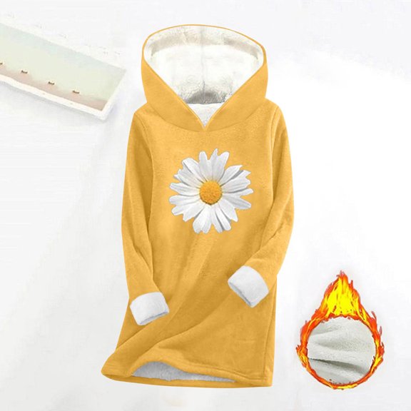Pounoo Long Hoodies for Women Cute Print Graphic Fleece Lined Long Sleeve Sweatshirts Casual Lightweight Warm Hooded Tops Gift